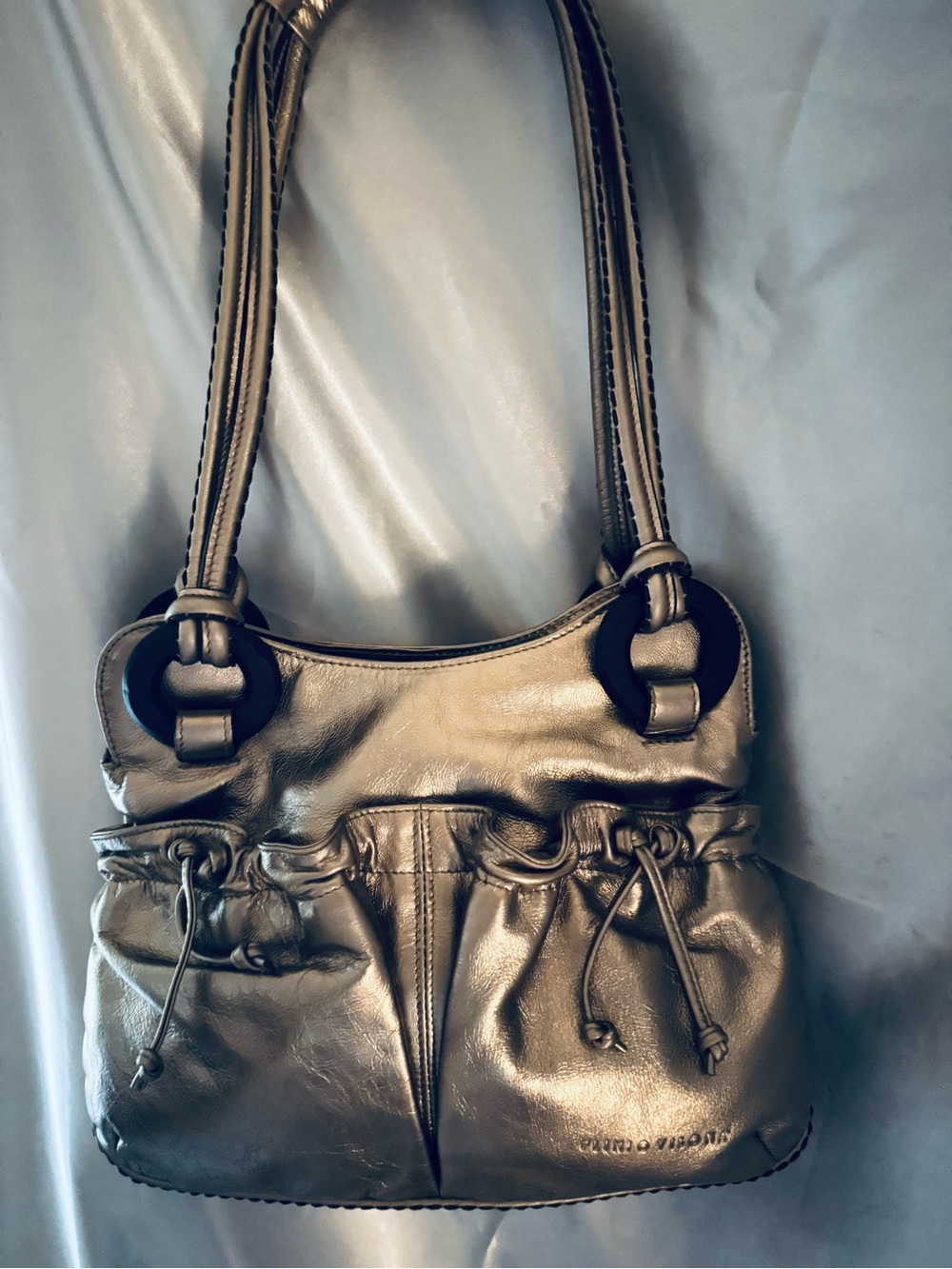 Plinio Visona Metallic Bronze Women’s Italian Leather Shoulder Bag